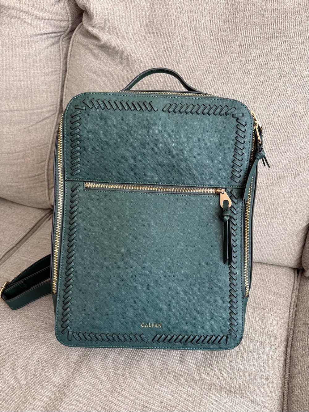 Calpak Dark Teal Structured Backpack with Whipstitch Detail